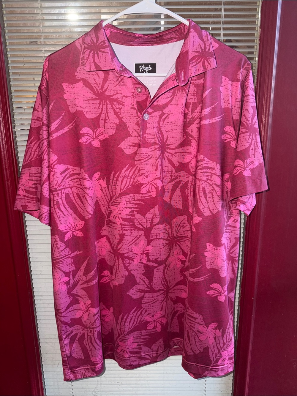 Waggle Brand Men's Pink Floral Polo Shirt Size XL